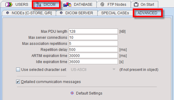 Advanced DICOM Settings